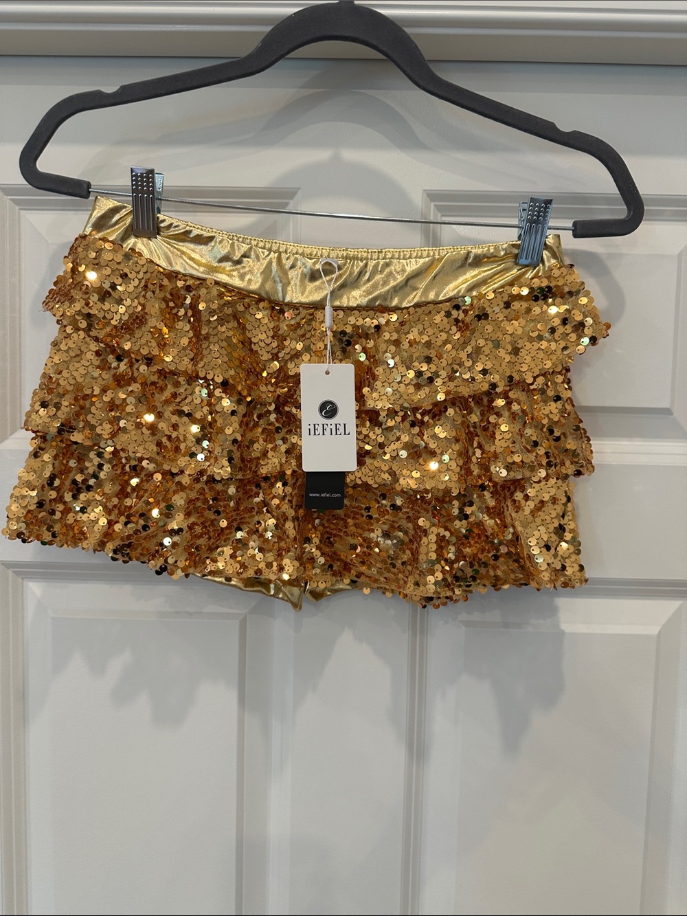 iEFiEL Girls' Gold Sequin Ruffle Skirt-Shorts